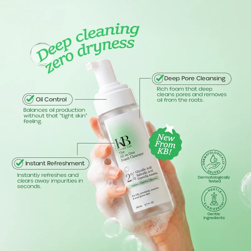 KB Cosmo Lab All in One Foam Cleanser | AHA & BHA Exfoliating Face Wash 1+1