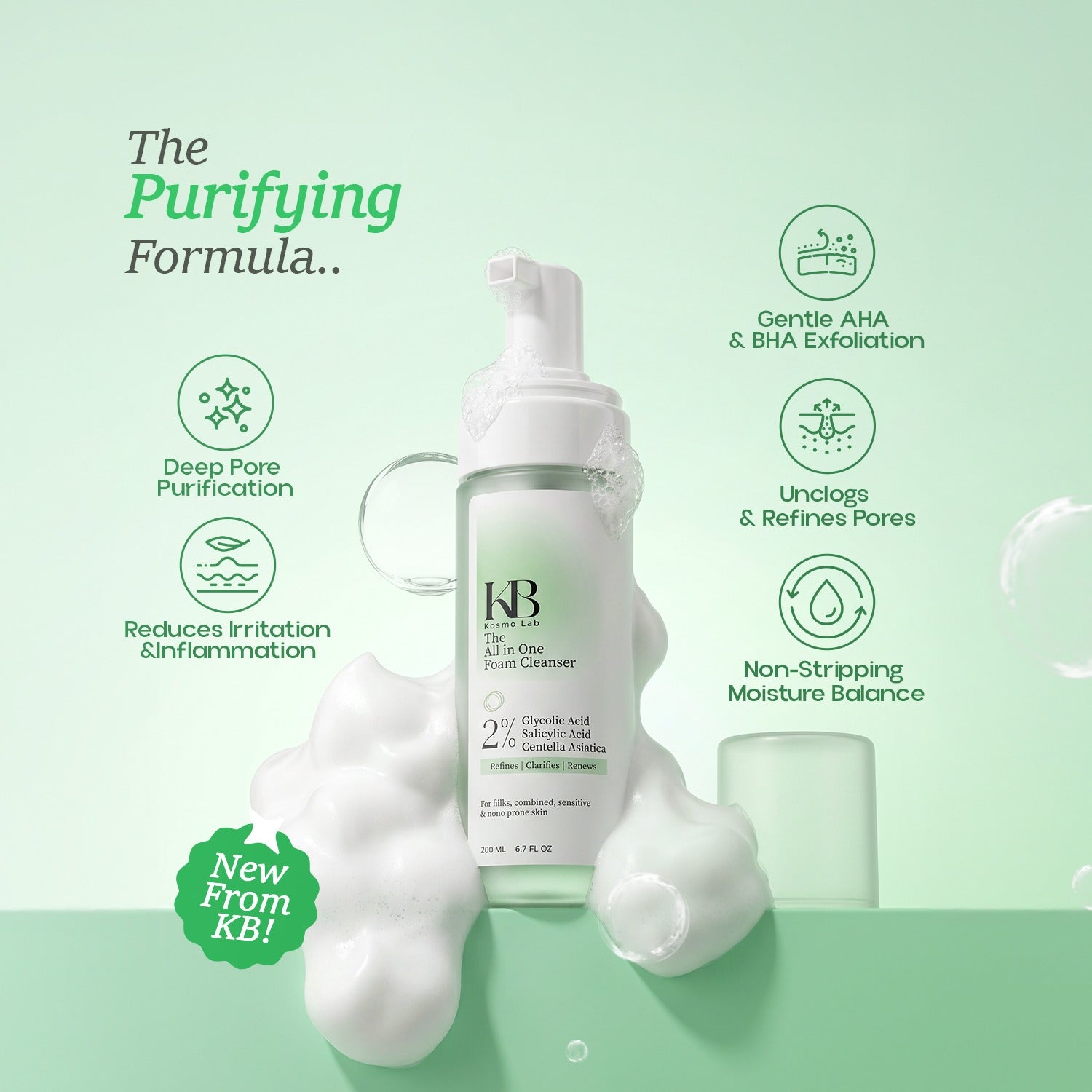 KB Cosmo Lab All in One Foam Cleanser | AHA & BHA Exfoliating Face Wash